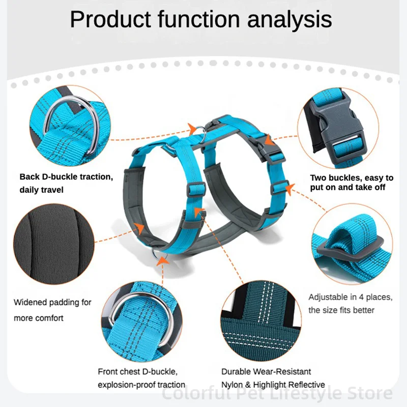 الكلب تسخير كبير الكلب H-شكل الكلب تسخير قابل للتعديل عاكس الكلب سترة تسخير للكلاب المتوسطة الكبيرة أجش لابرادور تسخير