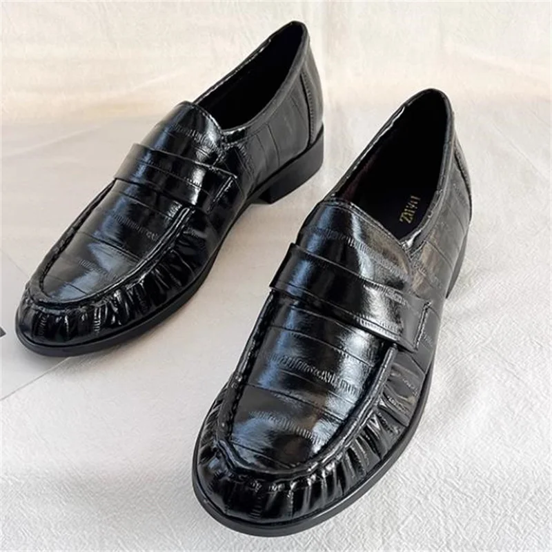 Pleated Shoes for Women Round Toes Chassure Femme Sewing Lines Female Loafers Shallow Ladies Leather Stitching Zapatos De Mujer