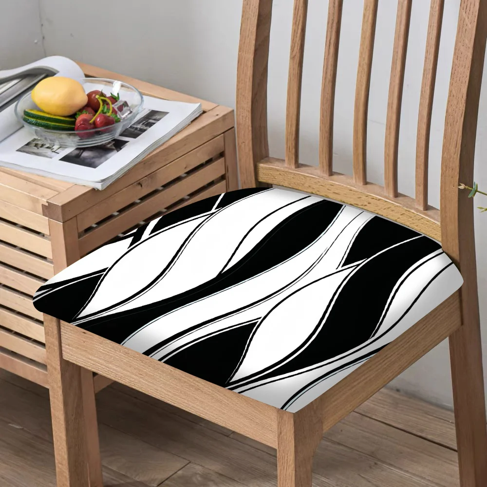 2/4/6pcs Chair Seat Slipcover,Black White Wave Print Elastic Chair Cover for Dining Room