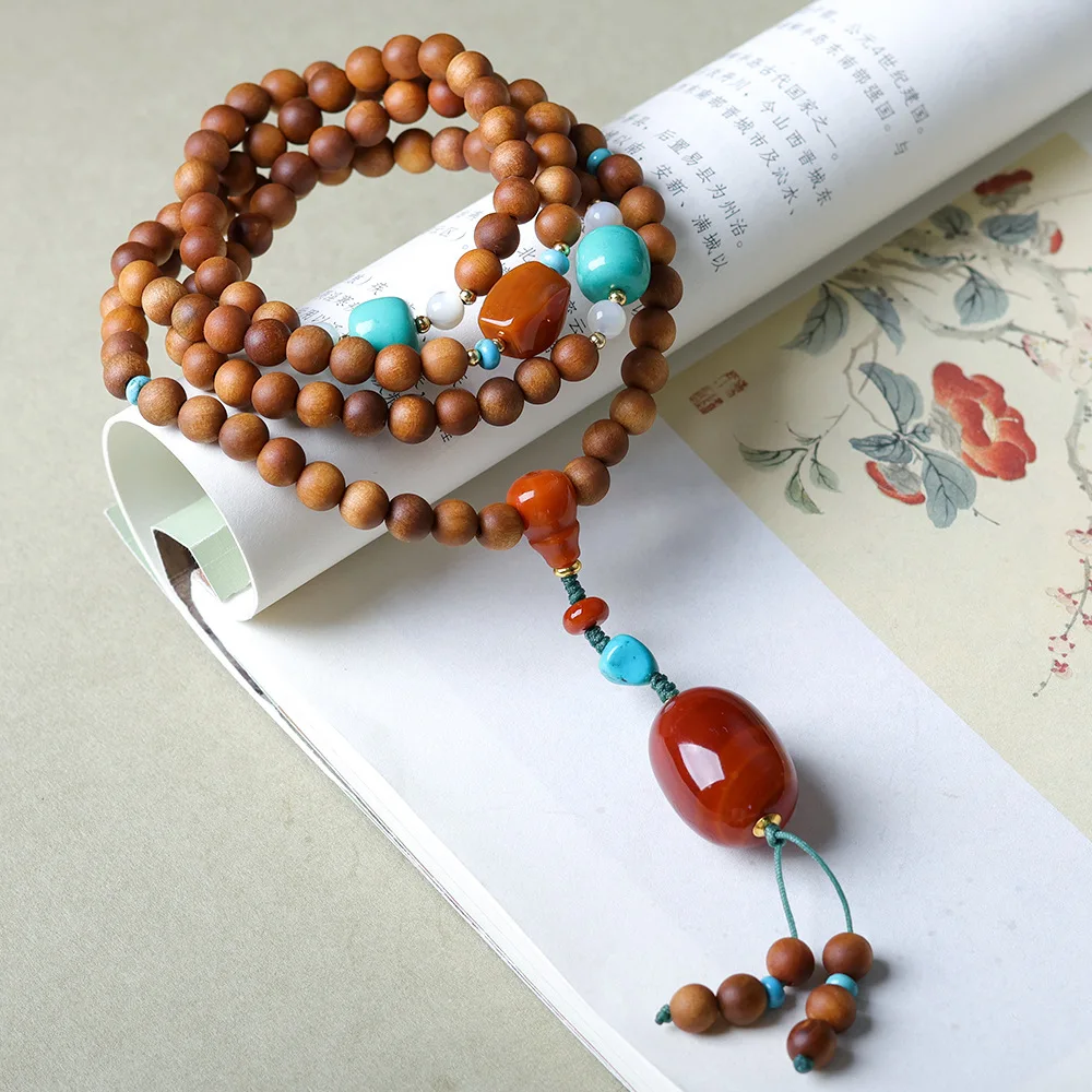 

New Sandalwood Multi Loop Bracelet Original Cultural Games Warring States Red Chinese String Necklace