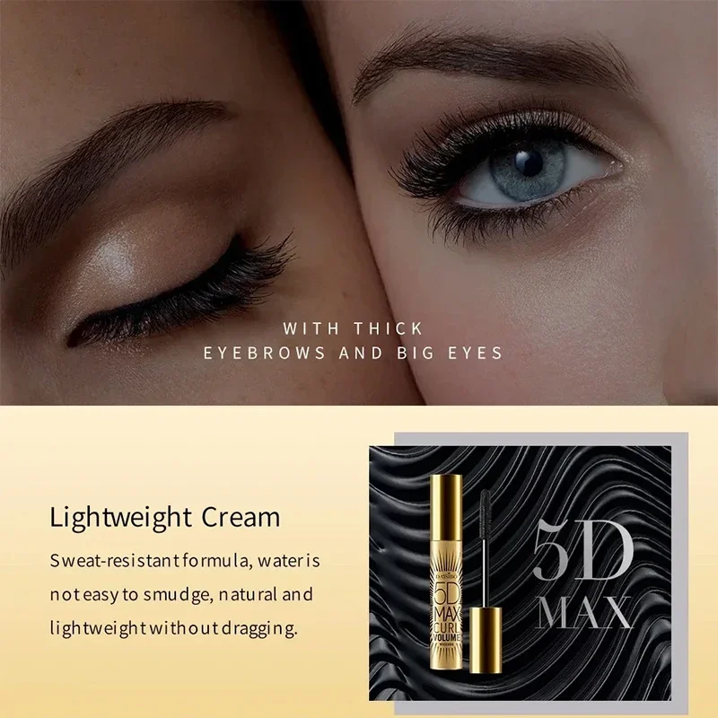 Máscara de volumen de pestañas de fibra negra, extensión de pestañas antimanchas, herramientas de maquillaje impermeables ligeras, cosméticos, crema de rímel, 5D Max