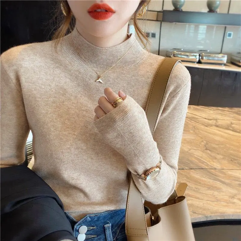 

Long-Sleeved Knit Pullover Sweaters Women Sweater Sweater 2023 Autumn Winter Turtleneck Slim Top Femme Chandails Pull Hiver Red