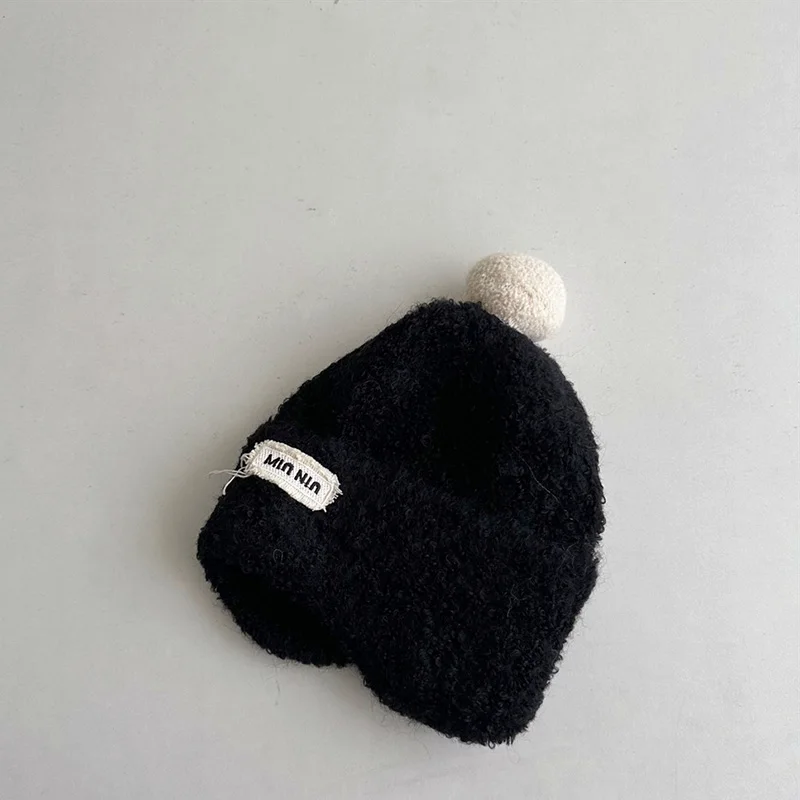 2-8Y Leuke Pompom Kinderen Hoed Haarbal Elastische Kids Baby Meisje Jongen Winter Beanie Hoed Effen Kleur Gebreide Mutsen Cap