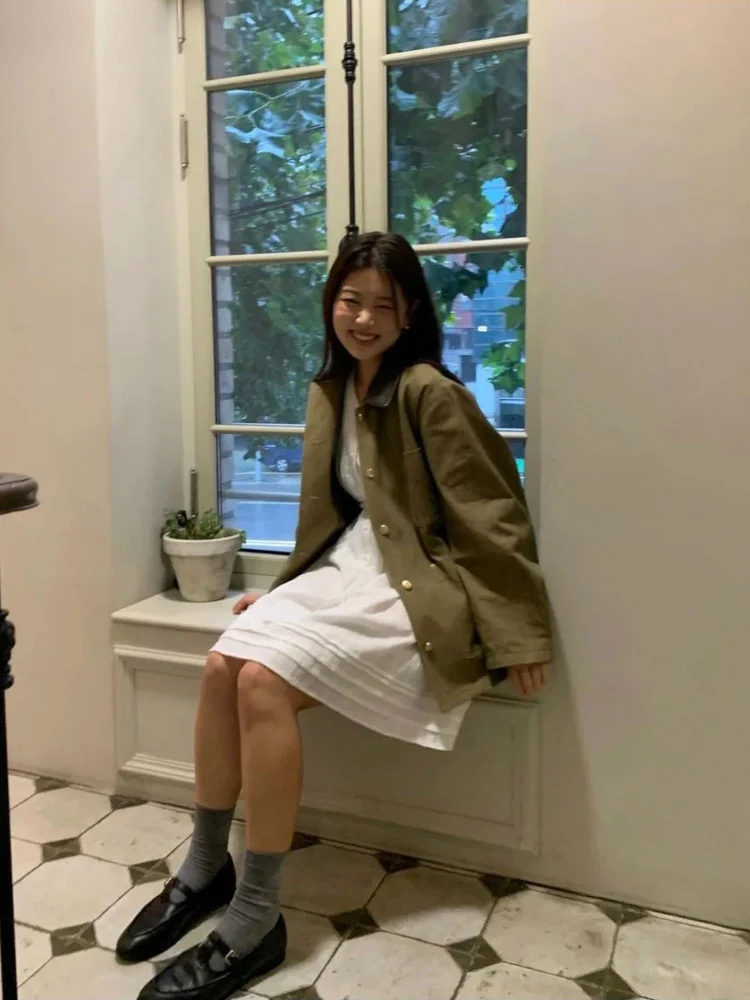   معطف نسائي من Sle Retro Workwear Jaet فضفاض مناسب متعدد كيتس كاجوال مفتوح من الأمام وطويل Sve بطول عادي