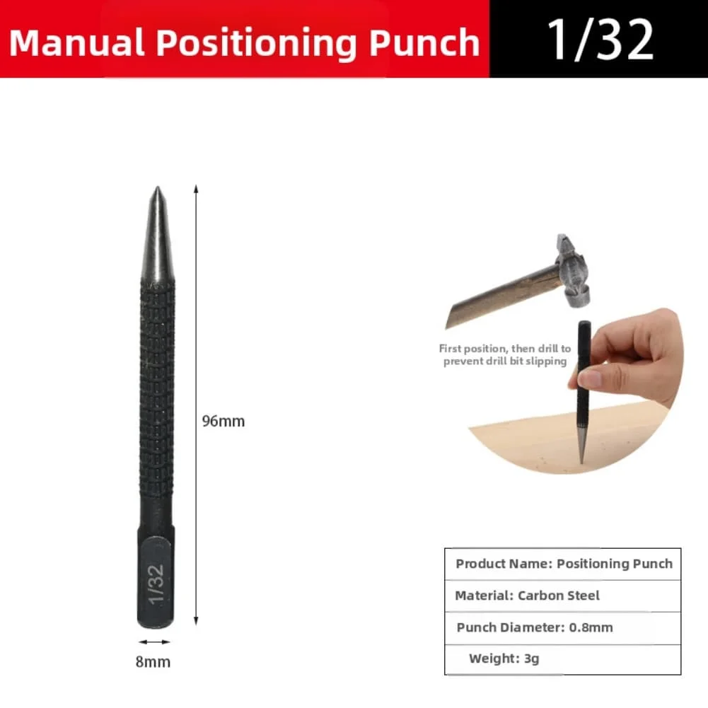 Manual Center Punch Locator Set 7 Pieces with Hardened Steel Tips Non Slip Grip One Hand Operation for Accurate Marks