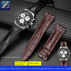 Watch band  for Swatch  YVS400 YVS451/419/413 series Men's Concave Mouth Leather Watch with Accessories 21mm  Black Brown