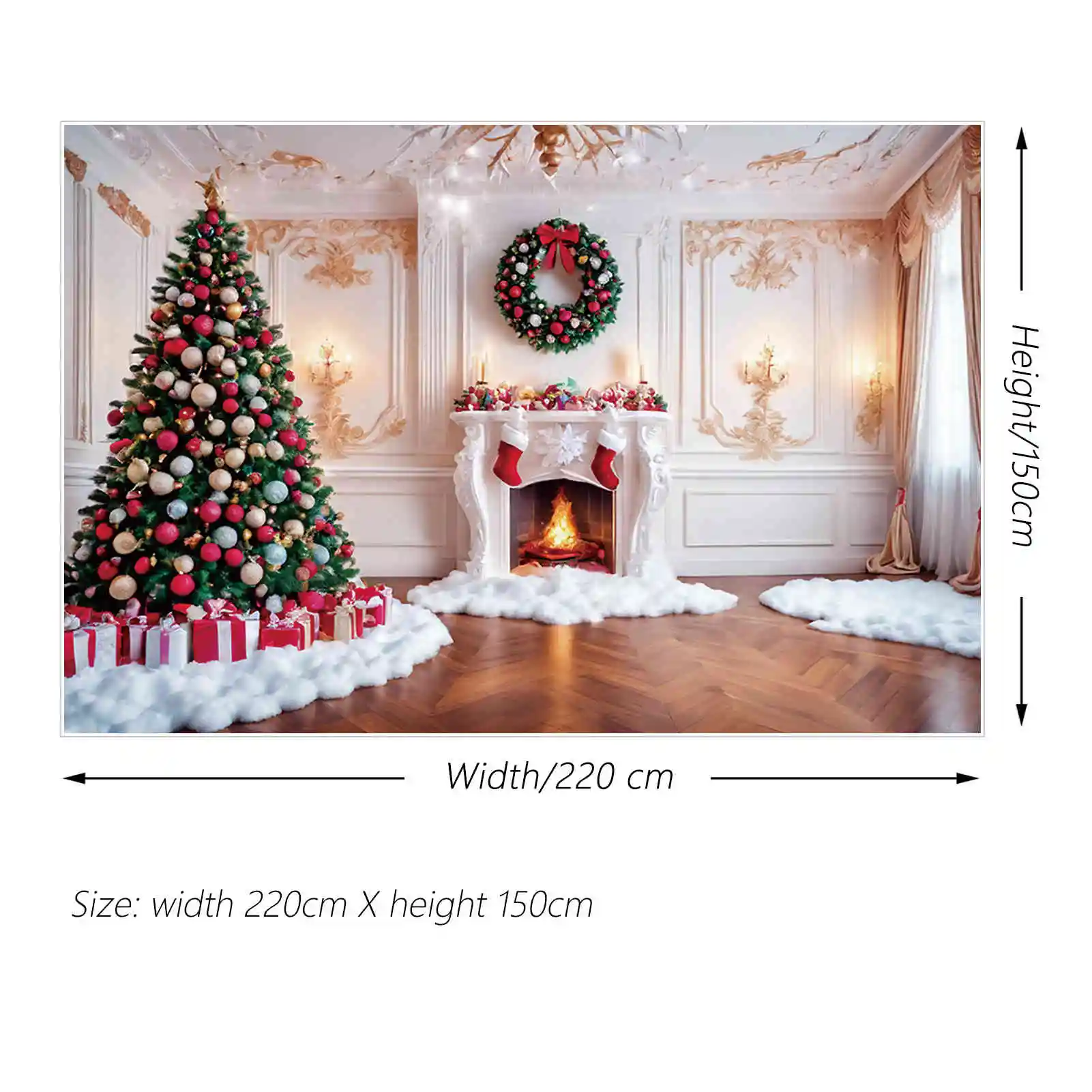 MOON.QG 화이트 크리스마스 트리 배경, 겨울 눈 벽난로, 거실 실내 배경, 파티 장식, 사진 촬영 액세서리