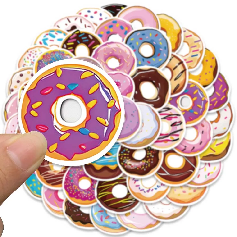 Paquete de pegatinas de Donuts de dibujos animados, calcomanías de vinilo para ordenador portátil, teléfono, guitarra, equipaje, bricolaje, impermeable, grafiti, bicicleta, coche, 50 piezas