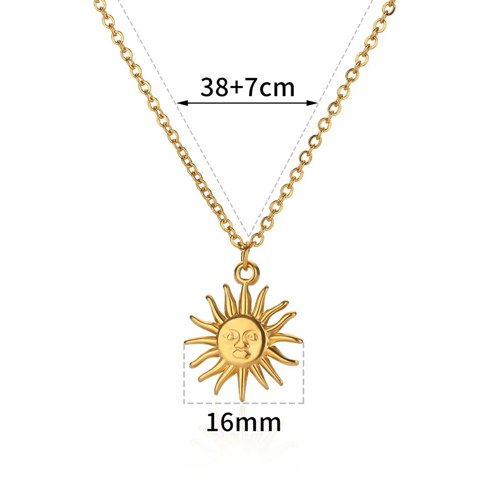 Delicate Sun Pendants Necklace for Women Gold Color Stainless Steel Moon Sunflower Waterproof Necklace Party Jewelry Gift
