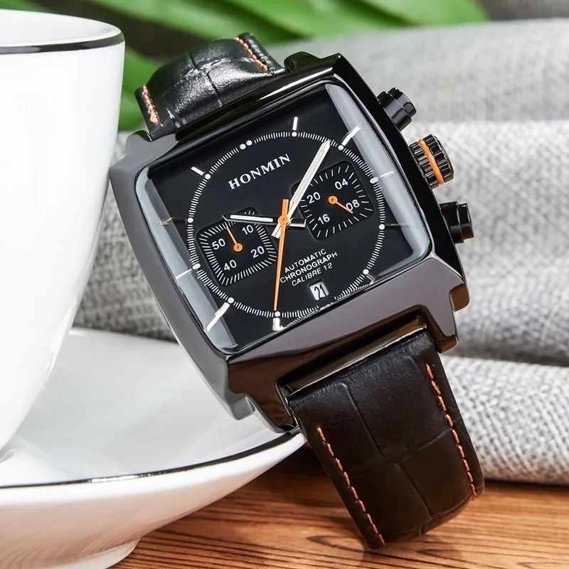 Creative Design Original Brand Watches Mens Luxury Top leather Multifunction Watch Men Fashion Chronograph Male Clock Relogio