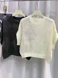 24 Women's New B // / C Diamond Sequins Skeleton Sleeveless Knit Sweater Women Loose Pullover Thin Section Tops