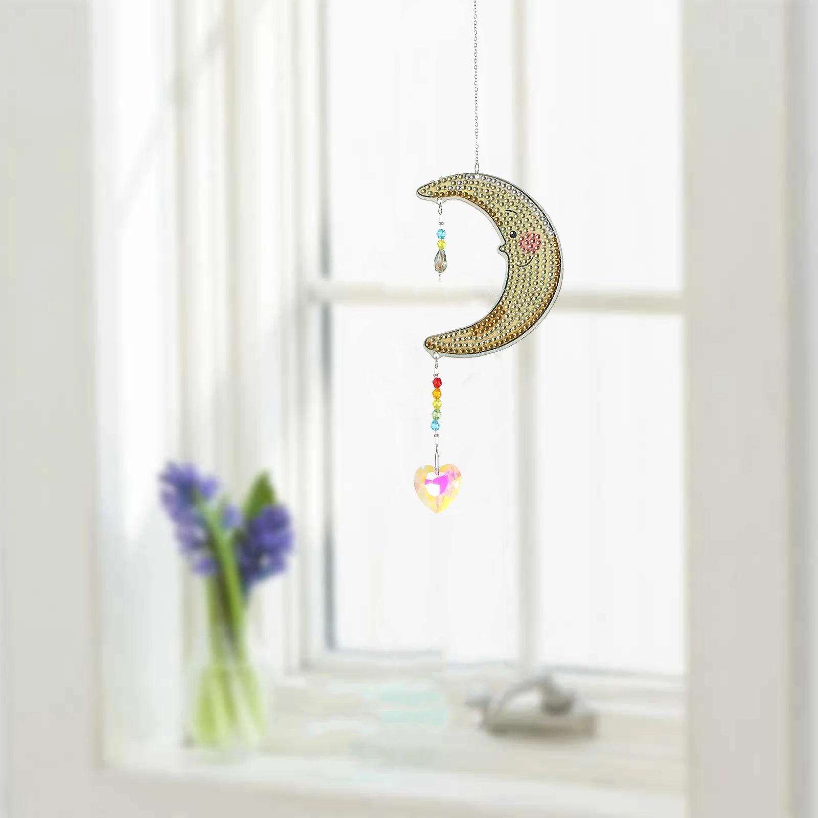 5D DIY Window Hanging Diamond Painting Moon Wind Chime Pendant Crystal Bead Diamond Embroidery Courtyard Garden Decoration