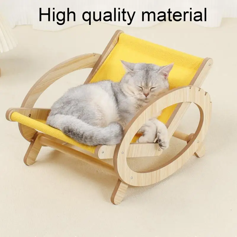 

Cat Scratcher Beach Chair Adjustable Cat Rocking Chair Stool With Canvas Cover Wood Elevated Dog Bed Hammock Scratch-Resistant