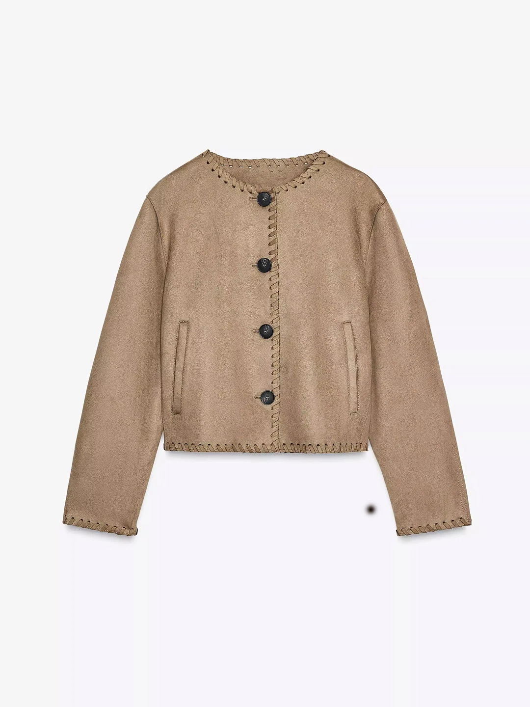 Dames ort Suede Jaet American Sle gebreide bruine zeemeermin ort jas winddichte rechte snit lange Sve ronde Ne Top