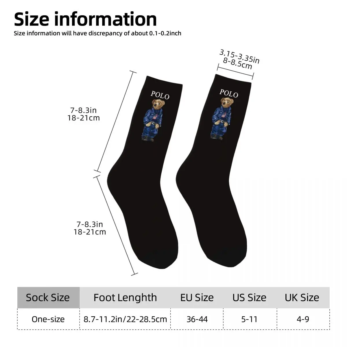 Teddy Bear High elasticity polyester fiber cosy Unisex Hip Hop Happy 3D color printing Socks