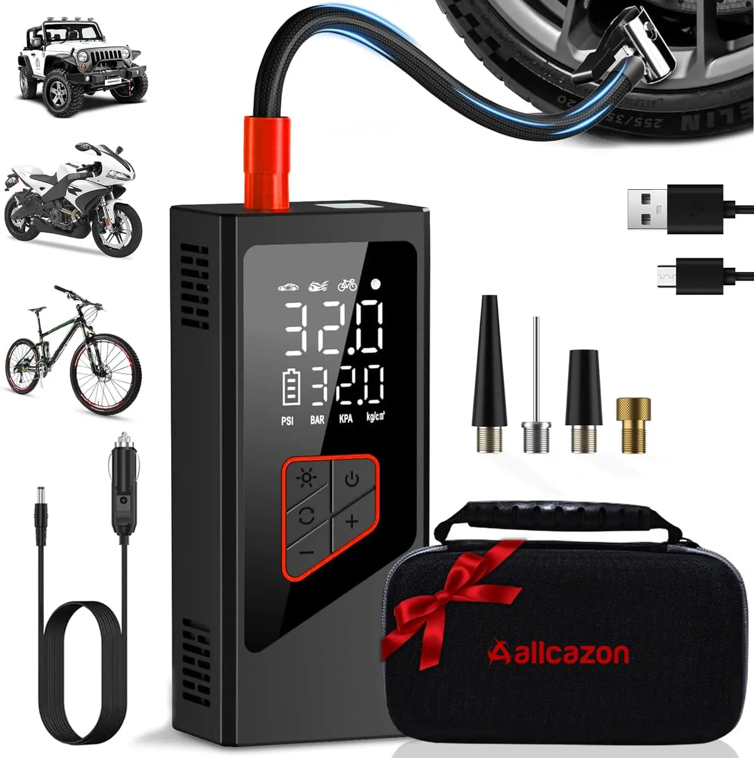 

Портативный воздушный компрессор 150PSI с манометром для автомобилей, мотоциклов и велосипедов