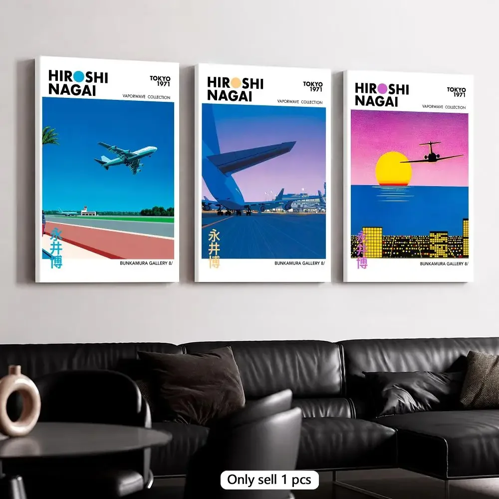 H-Hiroshi Nagai Sunset Flight Framed Wall Painting Framed Canvas Wall Art Poster Solid Wood Frame Home Decor