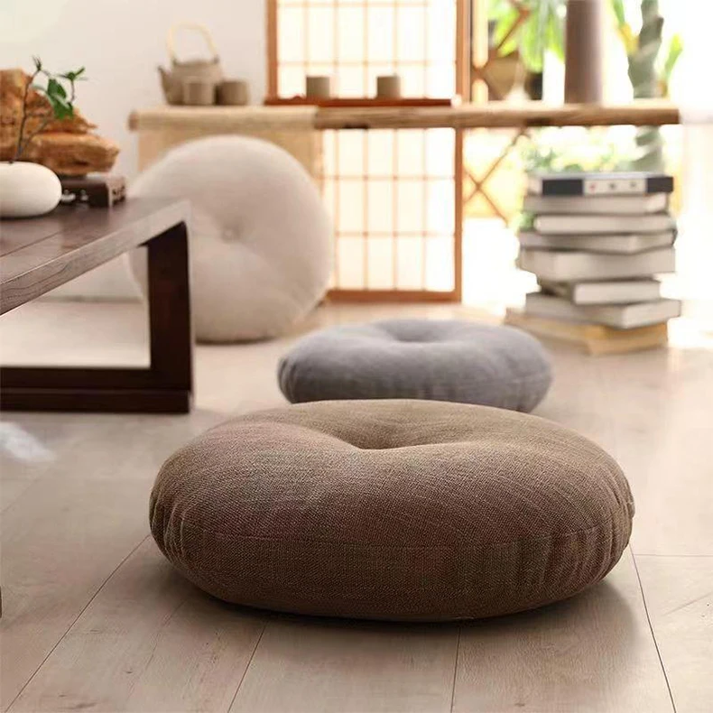 Japanese Detachable Washable Linen Cushion Floor Thick Large Tatami Mat round Lazy Person Cushion Lumbar Pillows & Seat Cushions