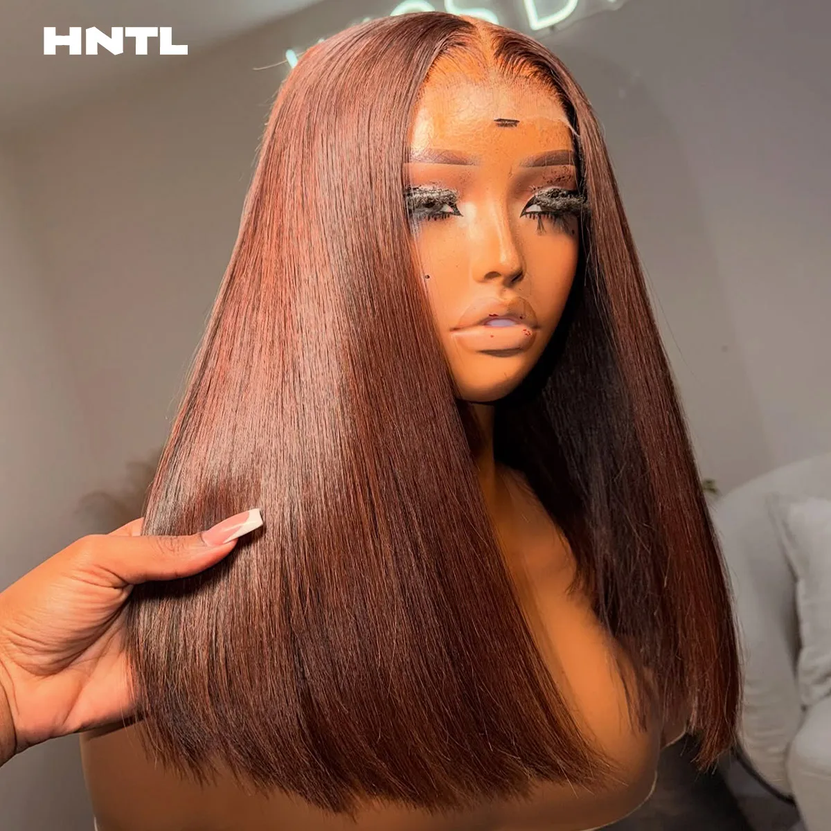 Glueless Wear and Go Brown Color Bob Wig Human Hair 13x4 HD Transparent Lace Frontal Straight Bob Wig for Woman Pre Plucked