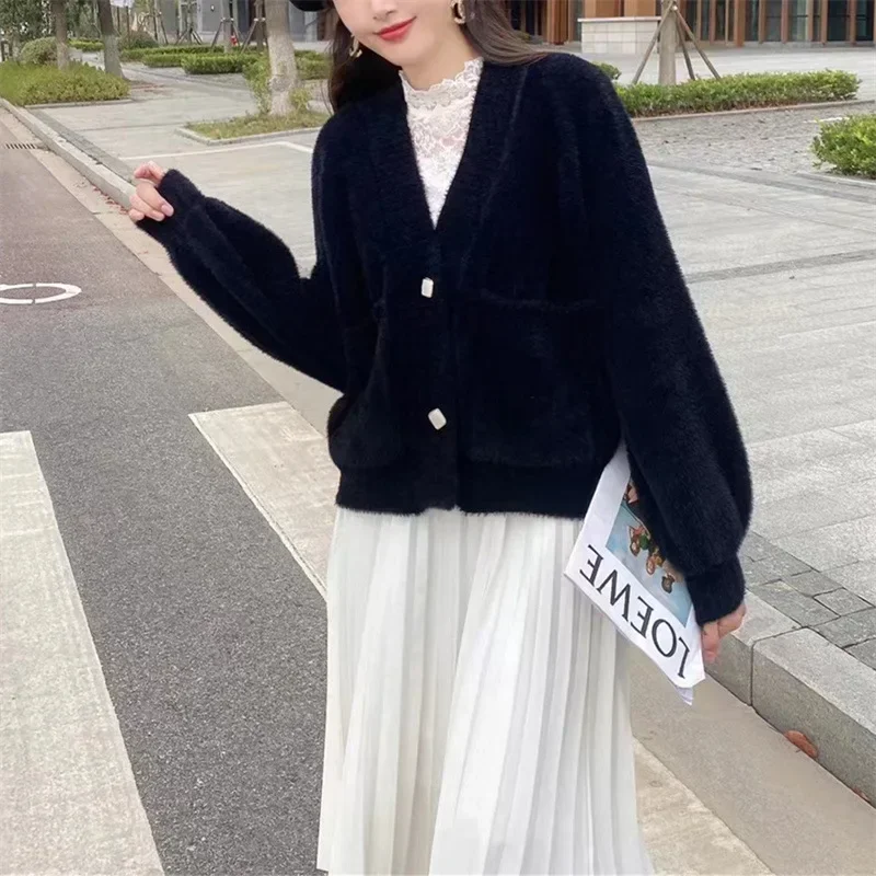 Korean Fashion Women Cashmere Cardigan Coat Loose Sweater Jacket Spring Autumn New Knit Coats Winter Clothes Women Y2k Hoodies