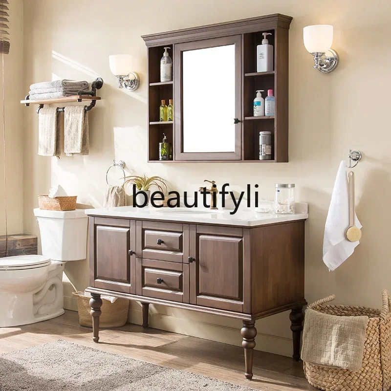 

American mirror cabinet bathroom combination floor-to-ceiling marble washbasin bathroom washbasin washbasin