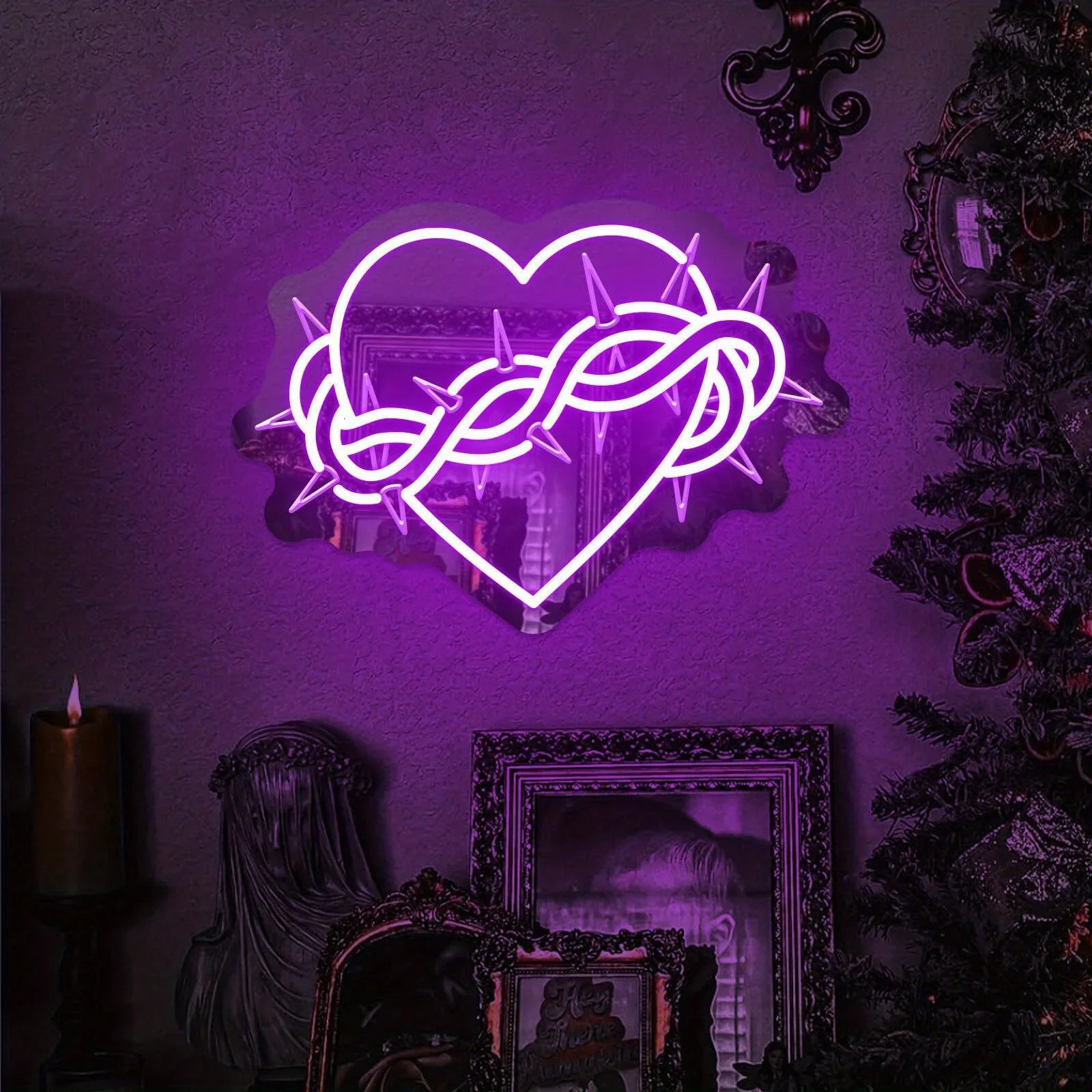 

Thorny Love Mirror Neon Sign Laser Carving LED Neon Sign for Living Room Man Cave Bar Shop Store KTV Wall Decor Gifts for Friend