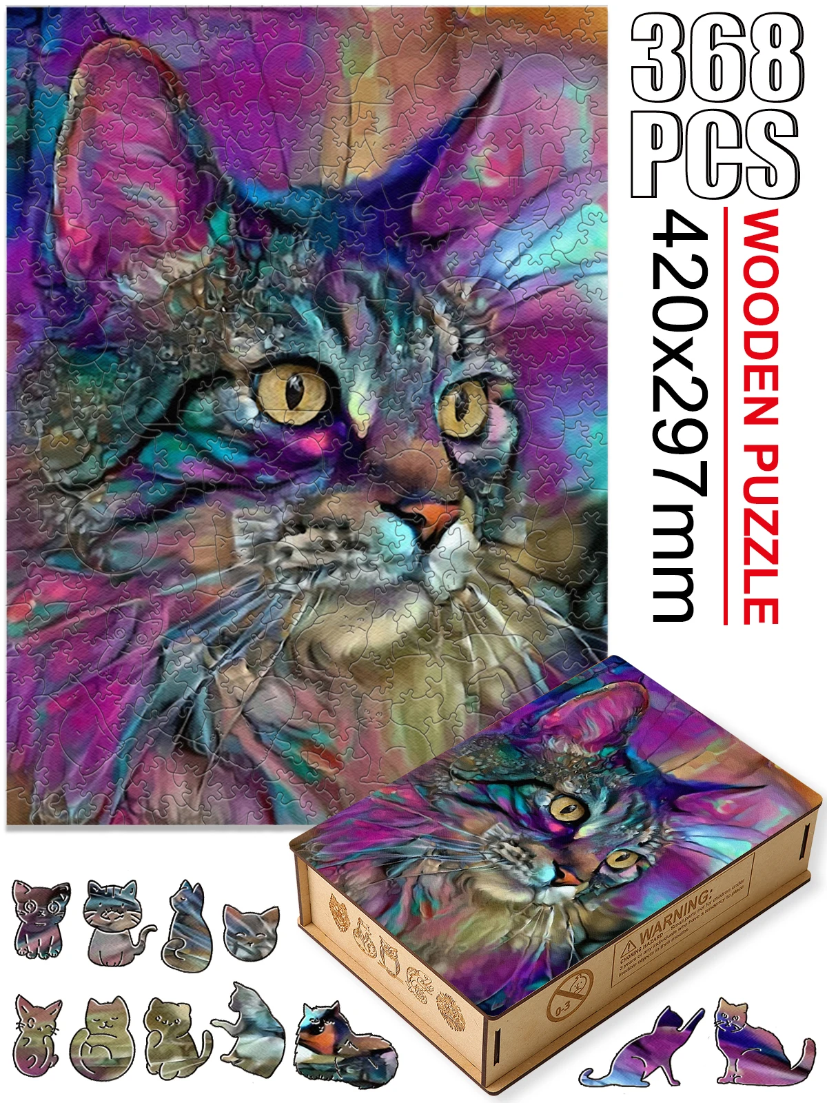 

Exquisite Wooden Animal Jigsaw Puzzles Elegant Shape Kitty Brain Game For Adults Kids Interesting DIY Drawing Festival Gifts