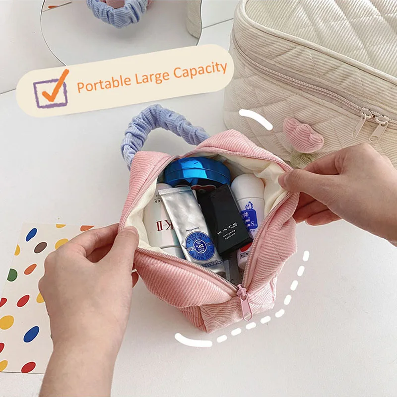 Women\'s Tulip Flowers Pouch Ins Large Capacity Travel Cosmetic Bag Corduroy Zipper Toiletry Bags Portable Storage Box Makeup Bag