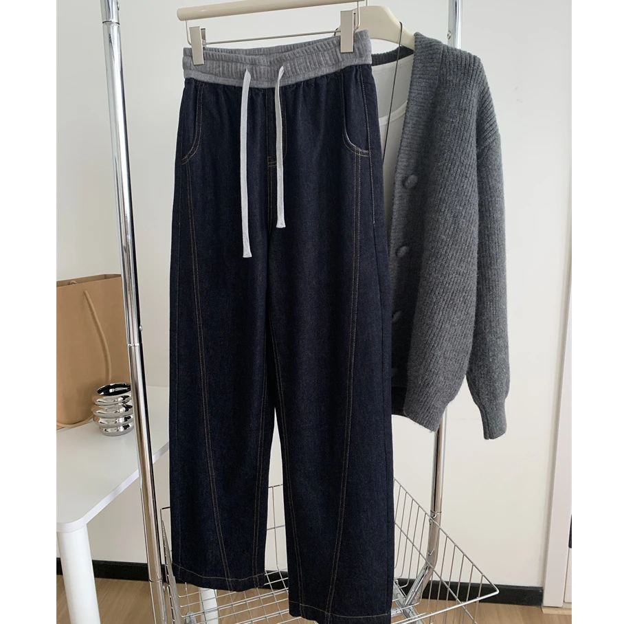 

Ретро-джинсы американского стиля, темно-синие, широкие, женские, свободные, с высокой талией, струящиеся, осенне-зимние, длинные брюки