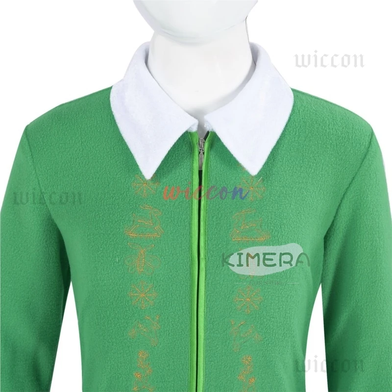 Christmas Elf Cosplay Costume Coat Hat Pants Shoe Cover Belt Red Feather Christmas Green Christmas Costume Green Suit