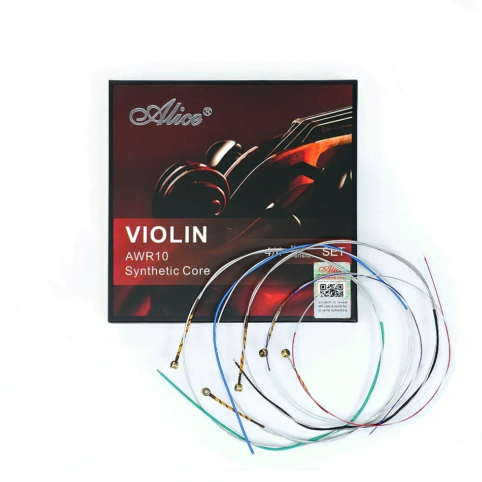 Alice Violin Strings AWR10 Multifilament Synthetic Core Al-Mg Pure Silver Winding Medium Tension for 4/4 Violin