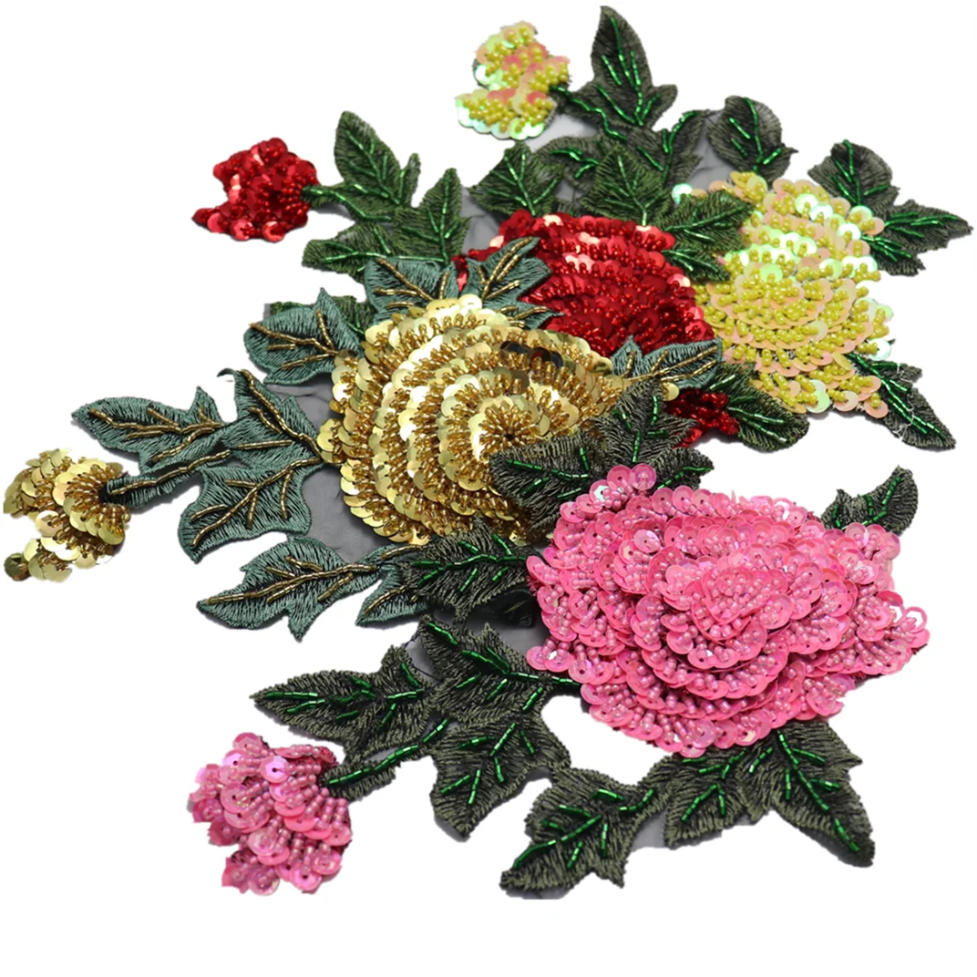 Hand-Nailed Beads Large Embroidery Flower Patch For Clothing Shoes And Hats DIY Accessories Decorative Hole Patch Appliqué