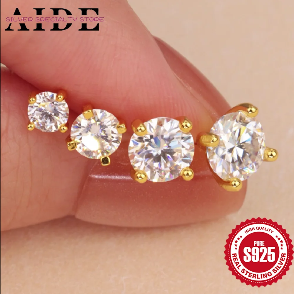 

AIDE Four Claws 0.5-1.2 Carat Round Moissanite 925 Sterling Silver Earrings For Women Classic Anniversary Wedding Bridal Jewelry
