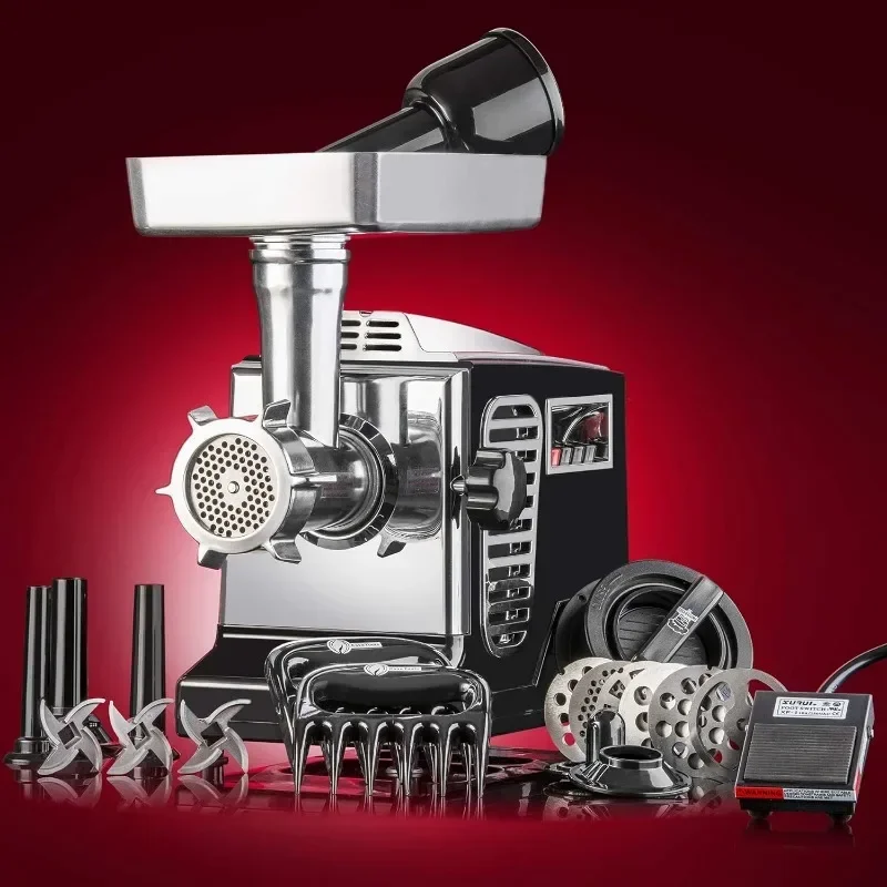 STX Turboforce II "Platinum" w/Foot Pedal Heavy Duty Electric Meat Grinder & Sausage Stuffer: 6 Grinding Plates, 3 S/S Blades