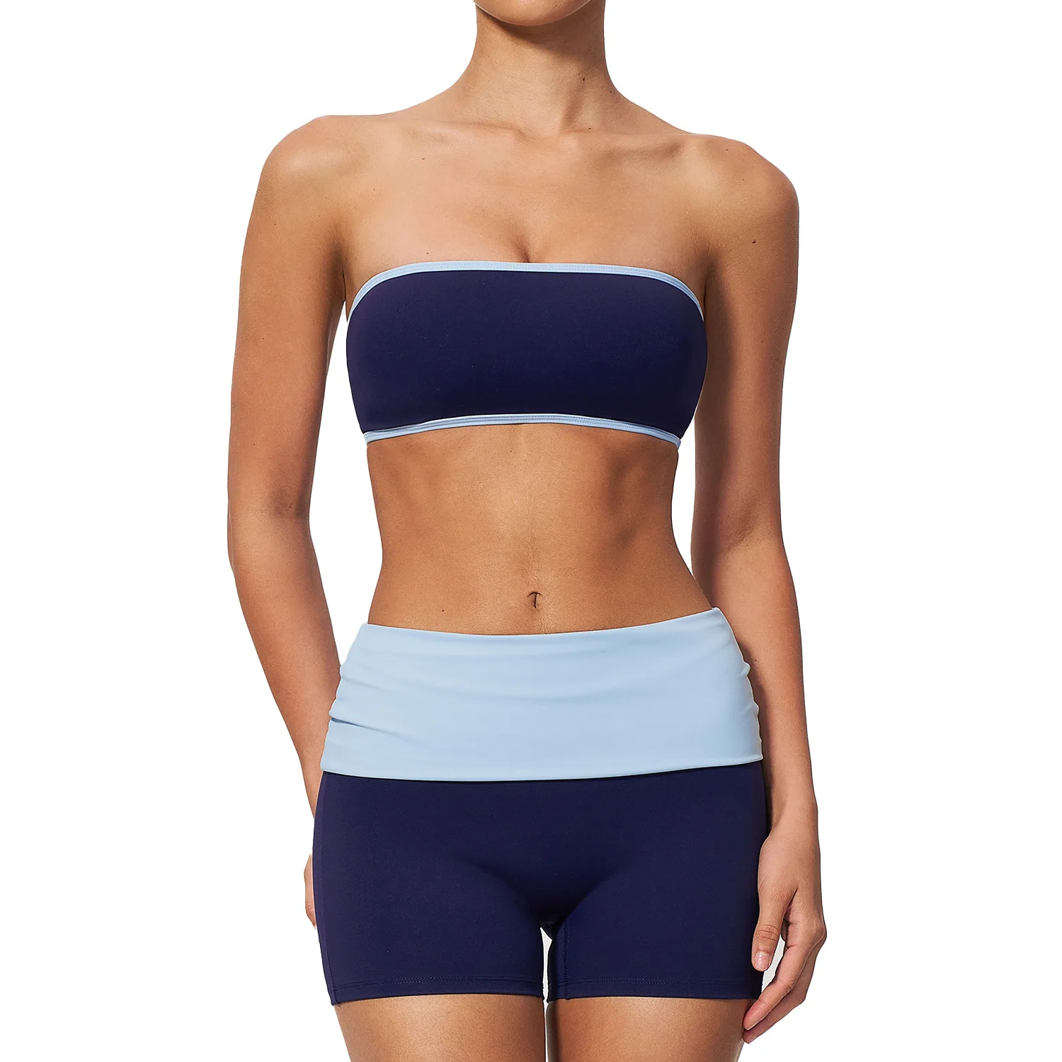 Women Nylon Two Piece Fitness Sports Set Workout Yoga Outfit Strapless Bra Woman 2Ps Gym Crop Top Deportivos Mujer Gym Suits view 3