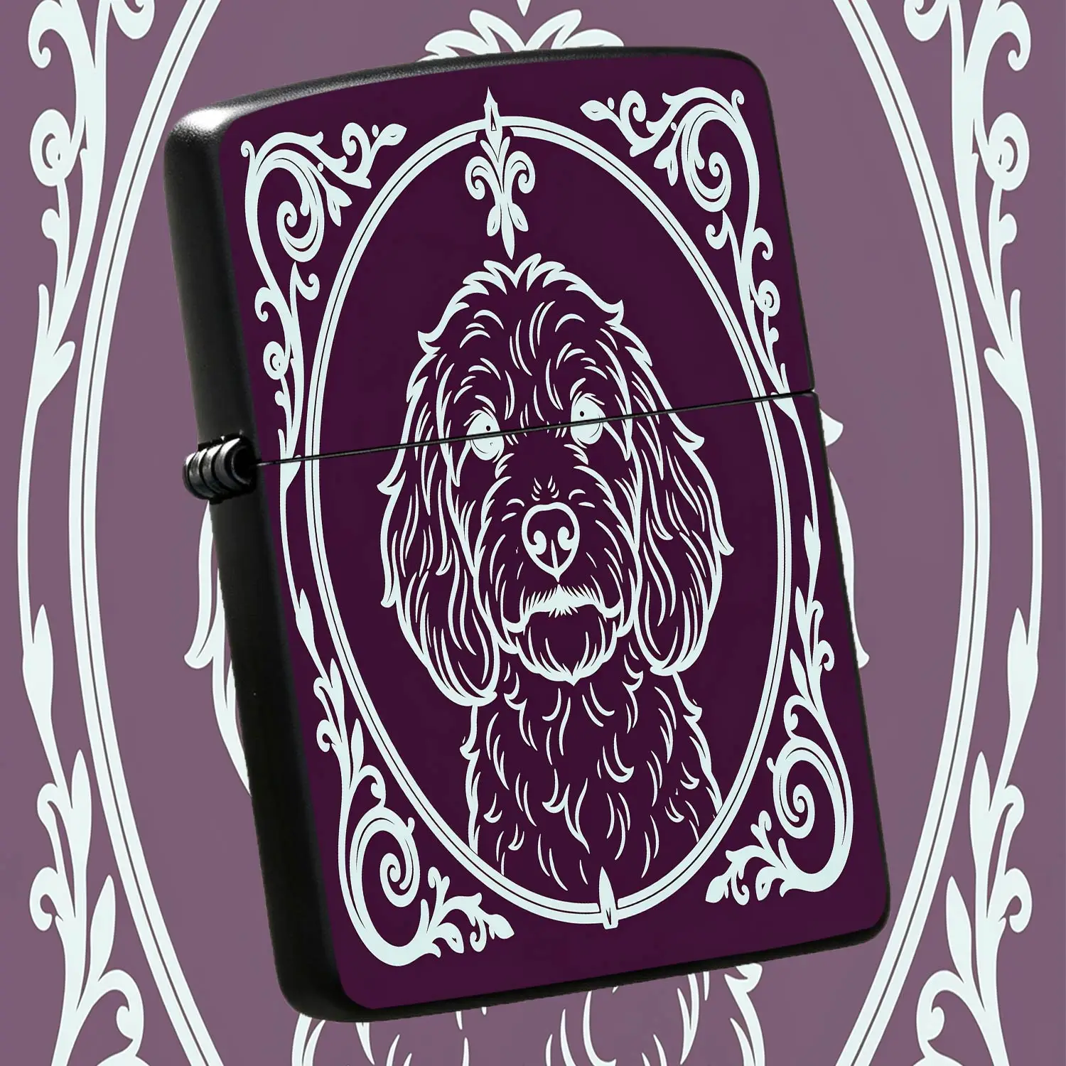 Vintage Stylish Curly Dog Pattern Lighter, Ornate Floral Oval Frame Design, Portable All-Scene Usable Accessory, Exquisite Decorative Personalized Daily Item For Gifting And Personal  A Humorous And Interesting Lighter