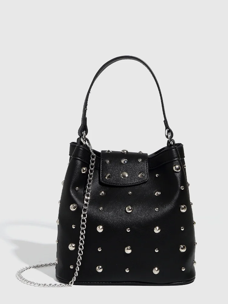 المرأة برشام دلو حقيبة فاسق نمط بولي Leather الجلود 2025 جديد نسيج معدني موضة تحت الإبط حقائب سلسلة حقائب كتف حقائب اليد متعددة الاستخدامات #6