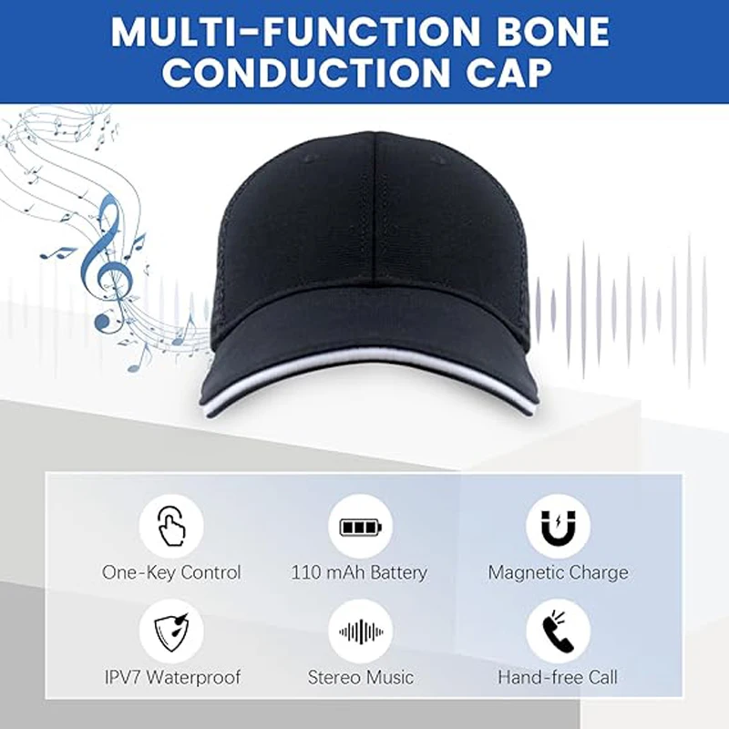 Bluetooth Earphone Music Hat Winter Wireless Headphone Bone Conduction Cap Headset with Mic For Outdoor Cycling Hiking.