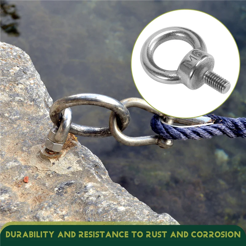 ABHU 10 шт. подъемный болт с проушиной, винт из нержавеющей стали 304, серебристый, сверхмощный M6 для подъема троса