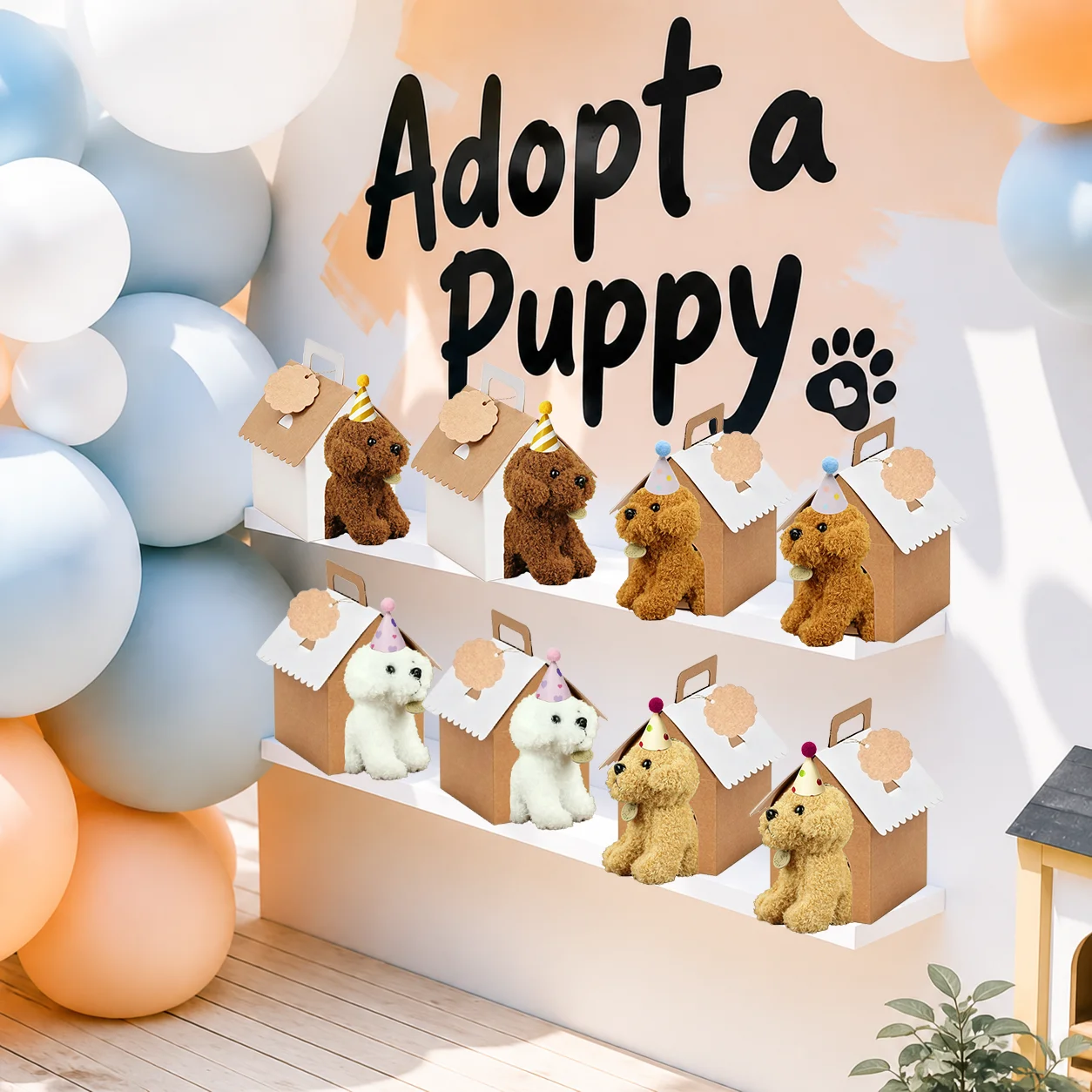 8-36Pcs Puppy Stuffed Animals Bulk with Card Hat Paper Boxes Adopt A Puppy Party Favors Birthday Stuffed Dogs Keychain for Kids - view 2
