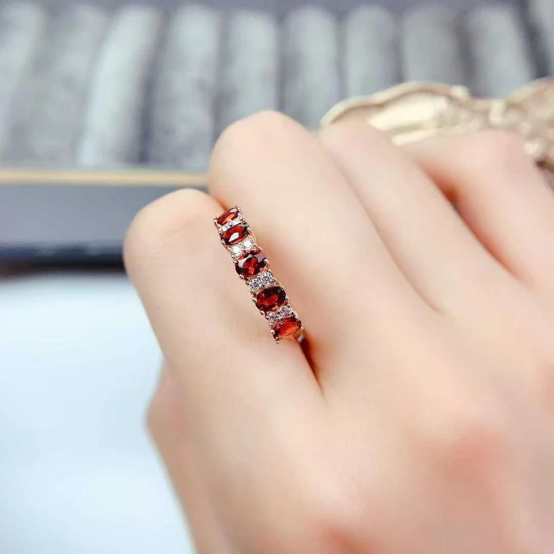 

red gemstone silver ring natural garnet ring 3mm*4mm garnet 925 silver ring birthday gift foe women