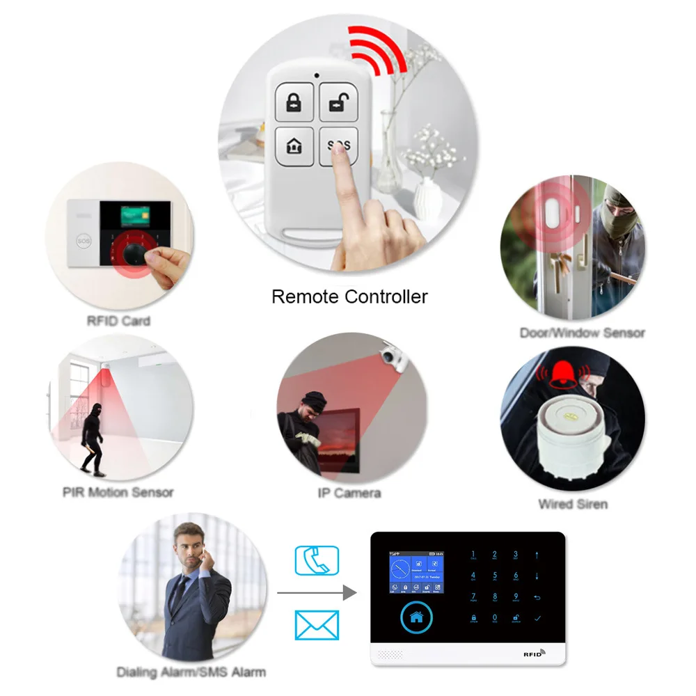 433MHz Wireless Remote Controller 4 Keys for  Wifi Home Burglar Security Alarm System