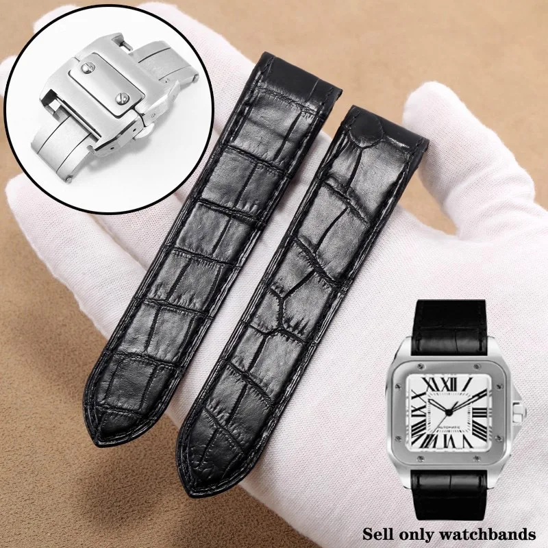 Correa de reloj de cuero de alta gama adecuada para cartier Santos, correa con hebilla plegable Santos 100 para hombres y mujeres, 20mm, 23mm