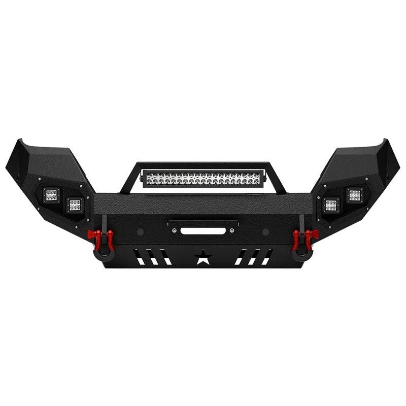 

Front Bumper with Winch Plate, Skid Plate, Sensor Holes, License Plate Bracket & D-rings, Offroad Vehicle Exterior Accessories