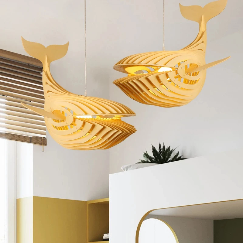 Creative Cute handmade Bamboo strip whale design rattan vintage Pendant Light for Home  Living Room  Villa Lobby cafe