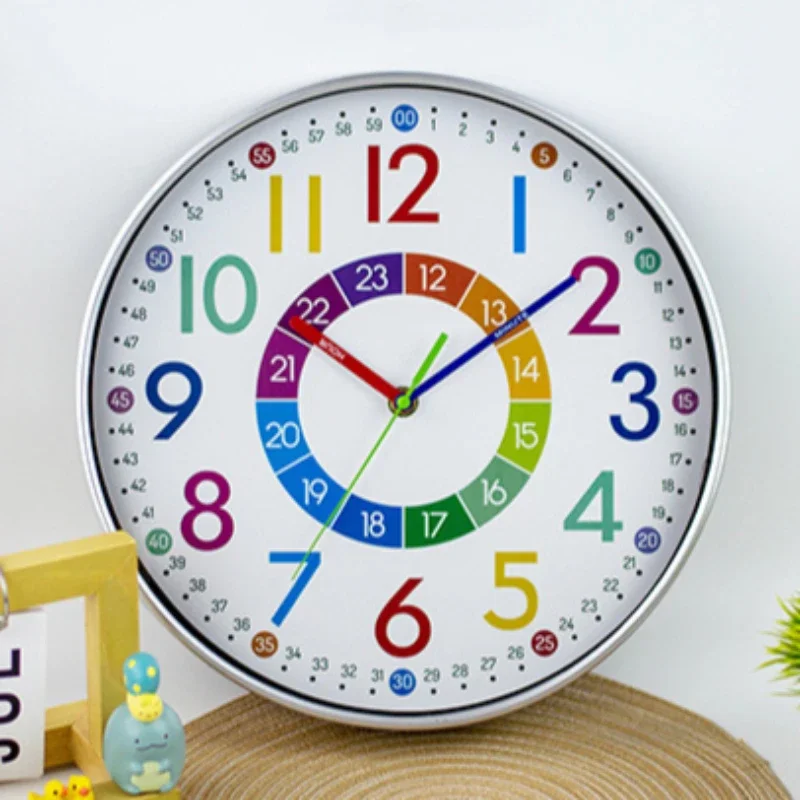 Colorful Children's Wall Clock 12 Inch Bedroom Decoration Cartoon Wall Decor Clocks Home Modern Silent Kids Learning Clock