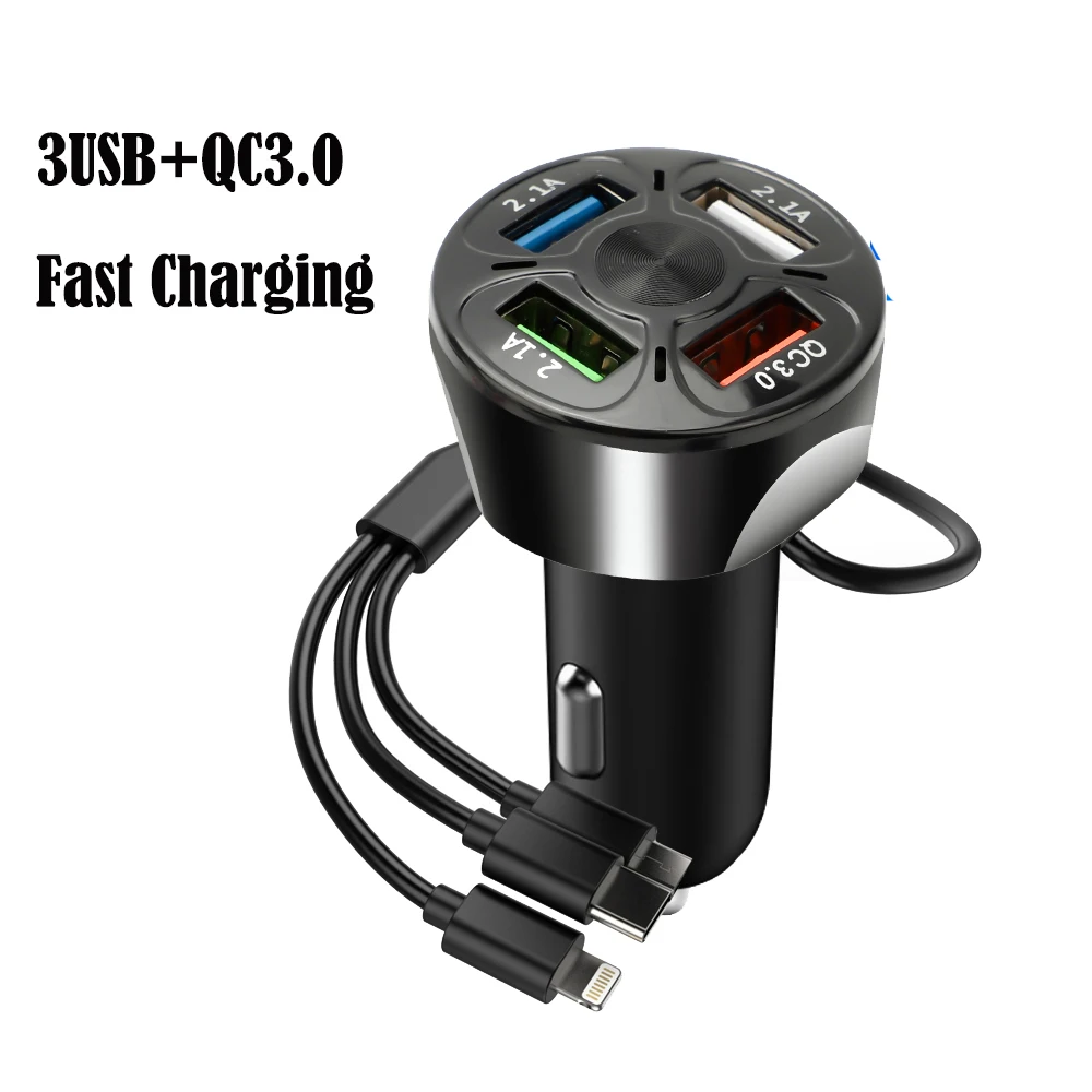 

4 USB Multi Port Fast Charger QC 3.0 and 3 USB Port Car Charger Adapter with Voltmeter Cigarette Lighter USB Charger