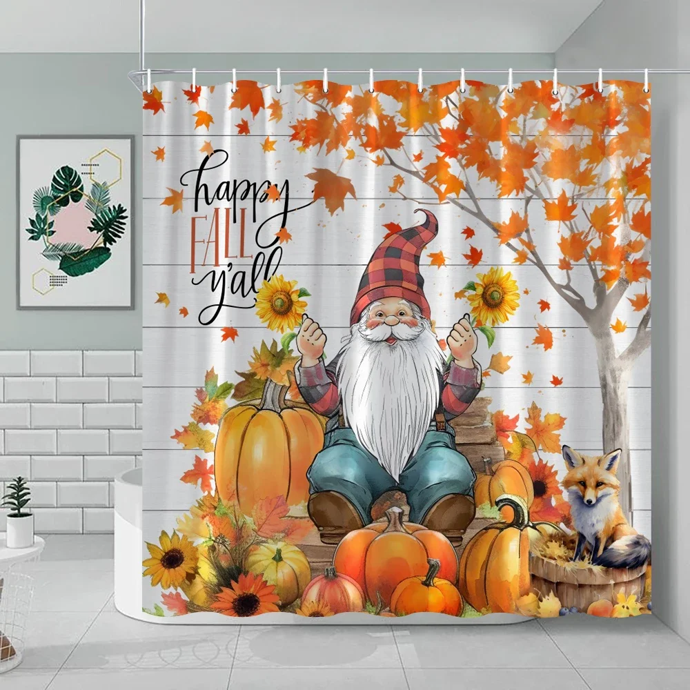 Fall Shower Curtain, Pumpkin Sunflower Maple Highlands Cattle Cat farm Watercolor plaid, shower curtain Bathroom decor Set