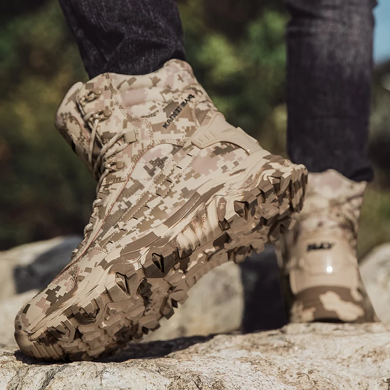 

Men High-top Boots Men Outdoor Anti-slip Ankle Boots Comfortable Shoes Men Wear-resistant Thick-soled Casual Hiking Shoes Men