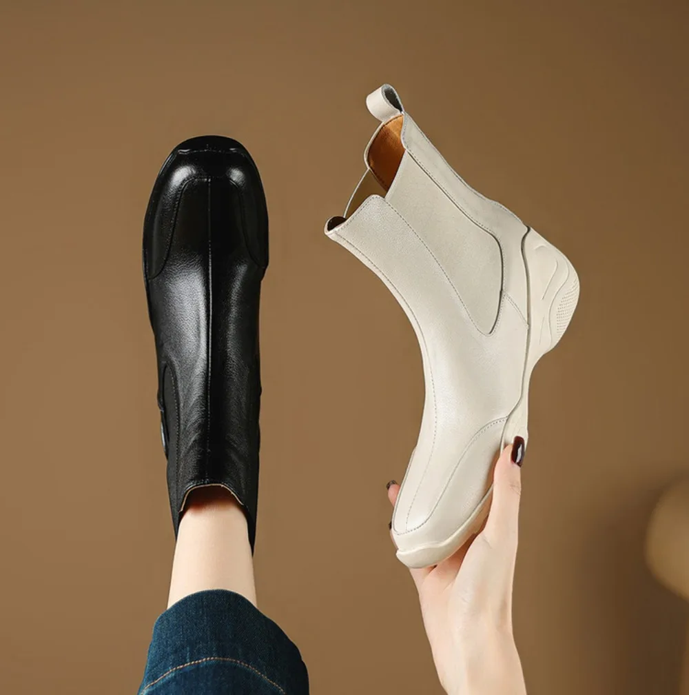 

Women's 2026 Classic Ankle Boots Genuine Leather Soft Comfortable Flat Round Toe Office Home Daily Wear